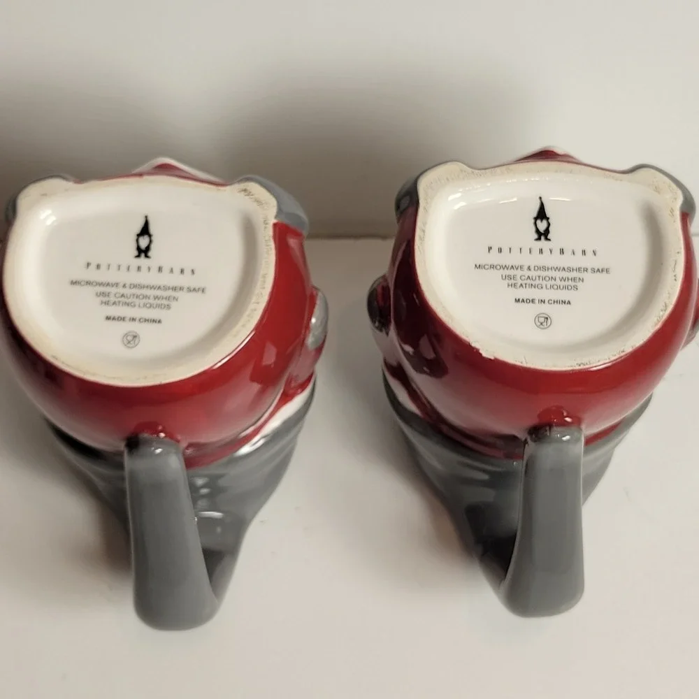 Pottery Barn Gnome Mugs Set of‎ 2 Red Grey Ceramic Holiday Christmas